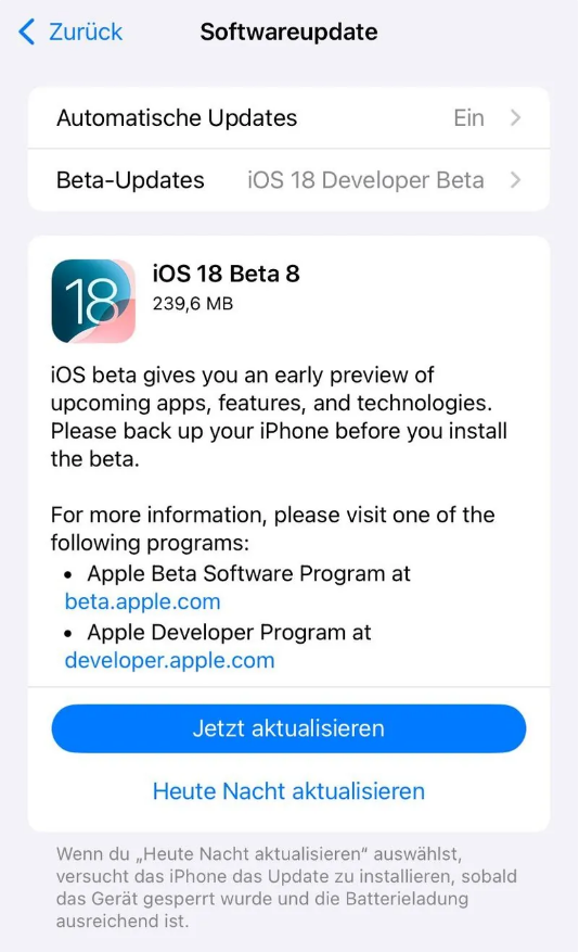 碧江苹果手机维修分享苹果 iOS / iPadOS 18 开发者预览版 Beta 8 发布 